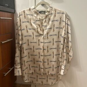 Zara long sleeve white blouse with chain pattern